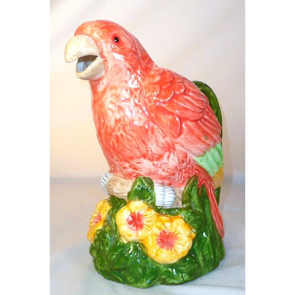 Parrot Bird Vase pitcher Tropical Decorative hand painted ceramic porcelain Tiki